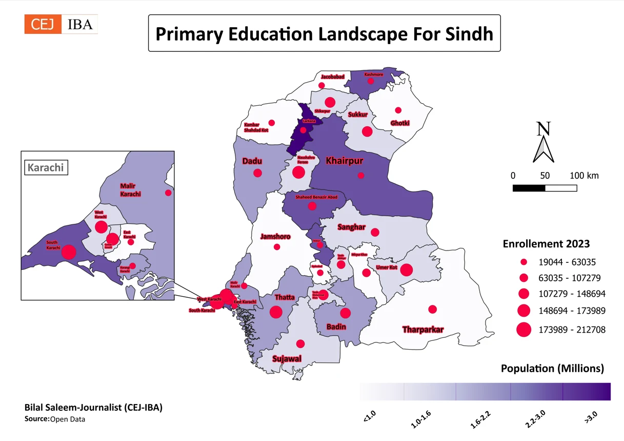 Primary Schools Sindh Enrollment Population GIS Map