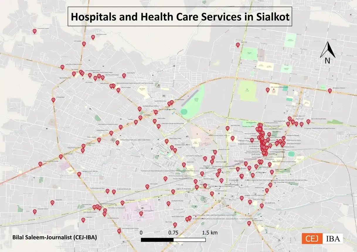GIS Map Hospitals Healthcare Services Sialkot City